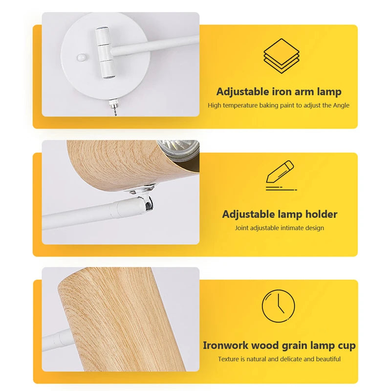 Vaxreen Swing Arm Nordic Wall Lamp for Bedroom Study LED Eye Protection