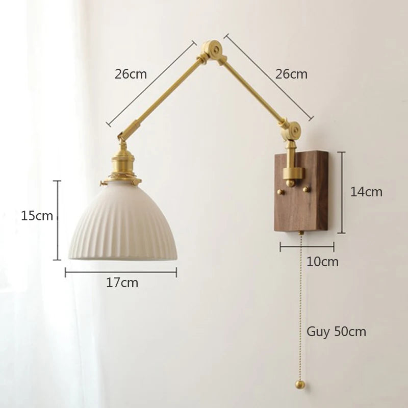 Vaxreen Nordic Copper Ceramic LED Bedside Wall Light Adjustable Switch E27