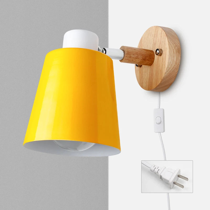 Vaxreen Nordic Iron Wall Lamp with Switch, E27 LED Bedside Sconce, 6 Color Options