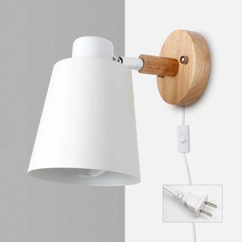 Vaxreen Nordic Iron Wall Lamp with Switch, E27 LED Bedside Sconce, 6 Color Options