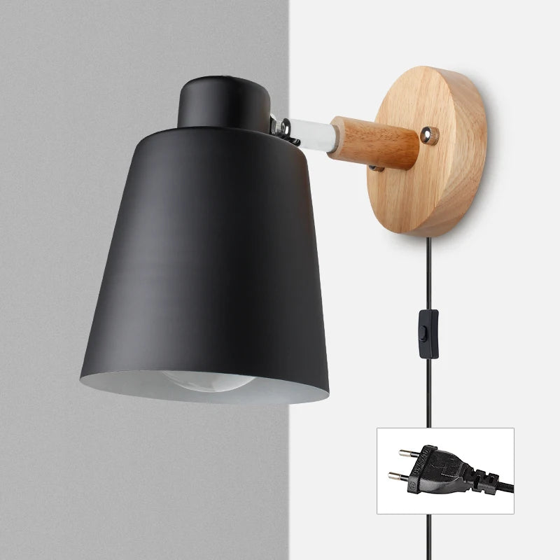 Vaxreen Nordic Iron Wall Lamp with Switch, E27 LED Bedside Sconce, 6 Color Options