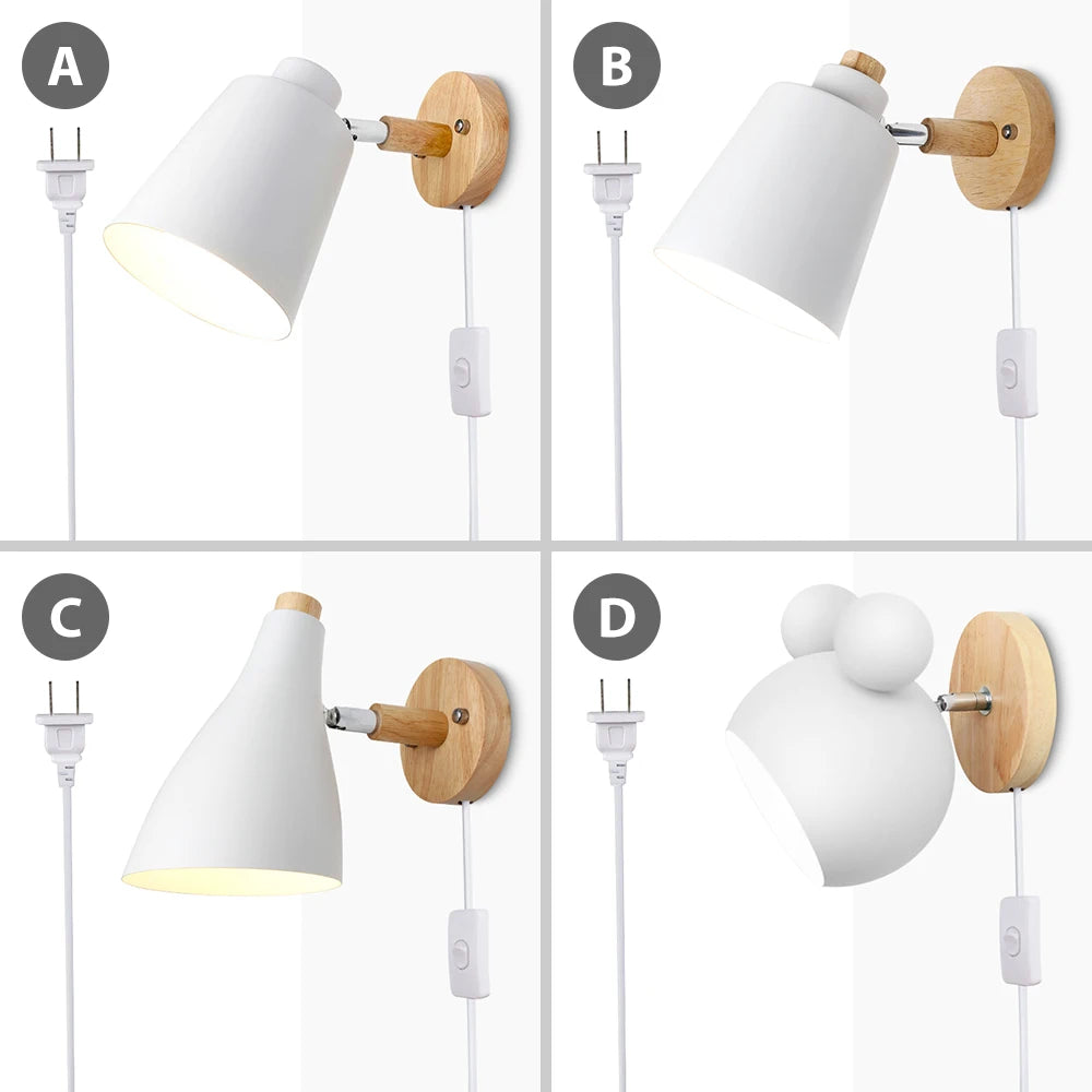 Vaxreen Wood Wall Lamp 10cm Base Creative Bedside Light with Knob Switch