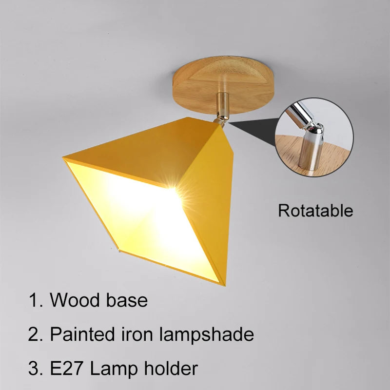 Vaxreen Macaron LED Wood Ceiling Light, Rotatable Modern Industrial Lamp