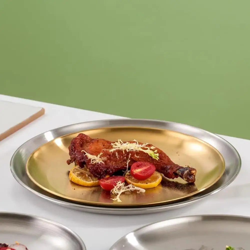 Vaxreen Stainless Steel Dinner Plates Set for Home Kitchen BBQ Tableware