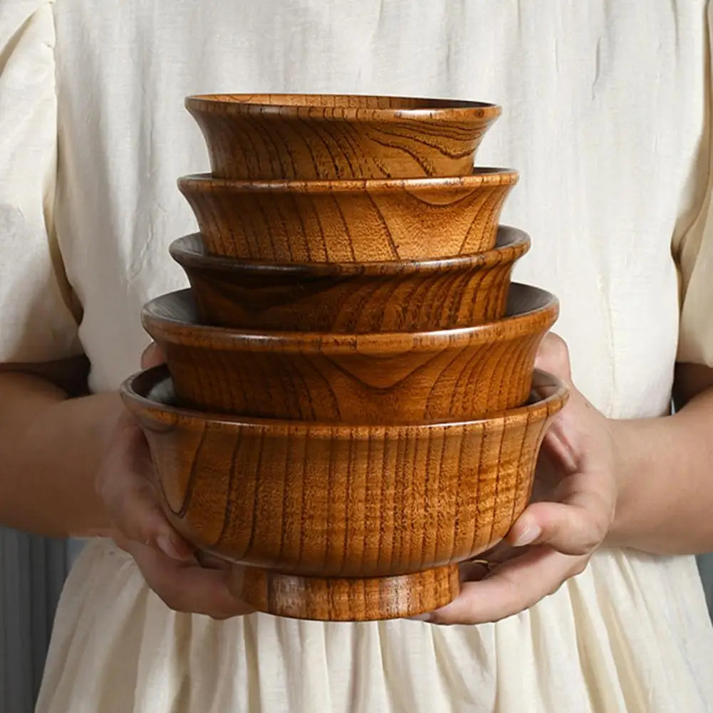 Vaxreen High-Footed Wooden Soup Bowl Set, Thickened Round Anti-Scalding Kitchen Utensil