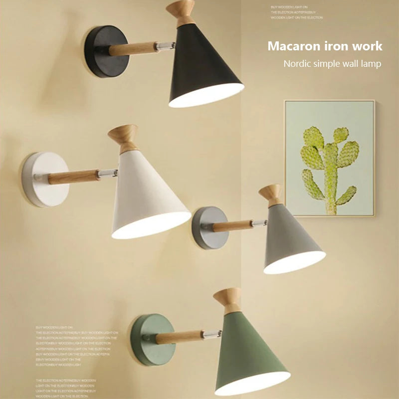 Vaxreen Nordic Wood Wall Lamp Bedside Light for Bedroom Living Room E27