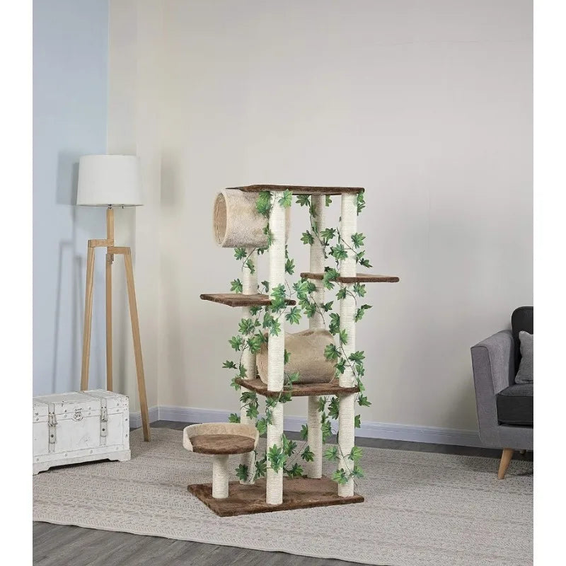 Vaxreen Arch Top Luxury Cat Tree Condo with Spinning Poles and Tunnel