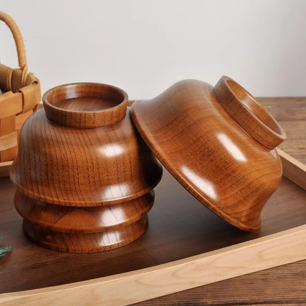 Vaxreen High-Footed Wooden Soup Bowl Set, Thickened Round Anti-Scalding Kitchen Utensil
