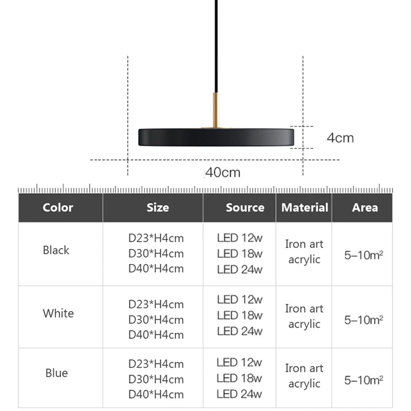 Vaxreen Nordic LED Pendant Light: Stylish Disc Hanging Fixture for Home Decor