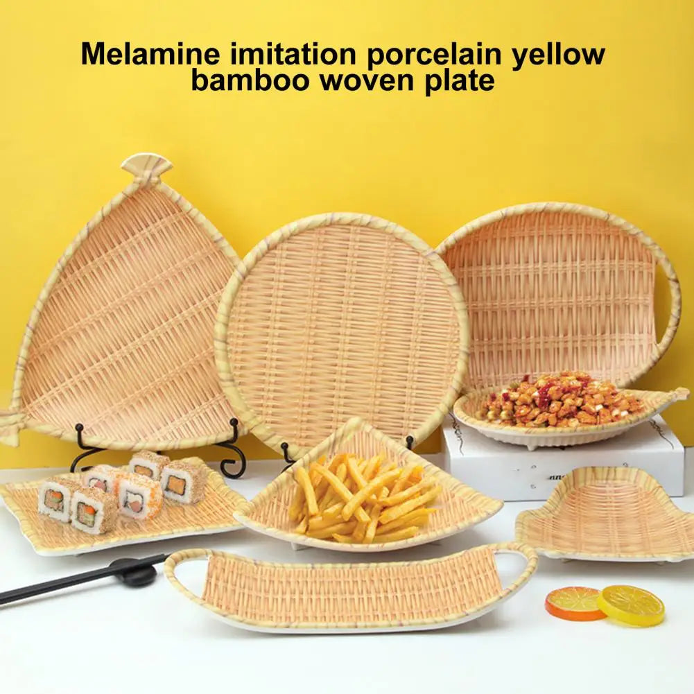 Vaxreen Bamboo Style Round Plate Easy Clean Handwoven Snacks Tray