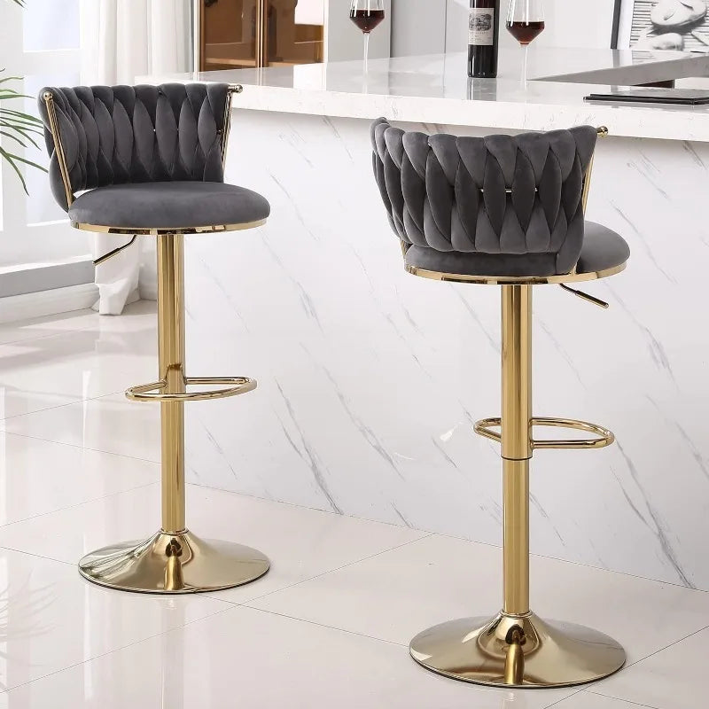 Vaxreen Modern Gold Swivel Barstools Set of 2, Adjustable Height with Backs