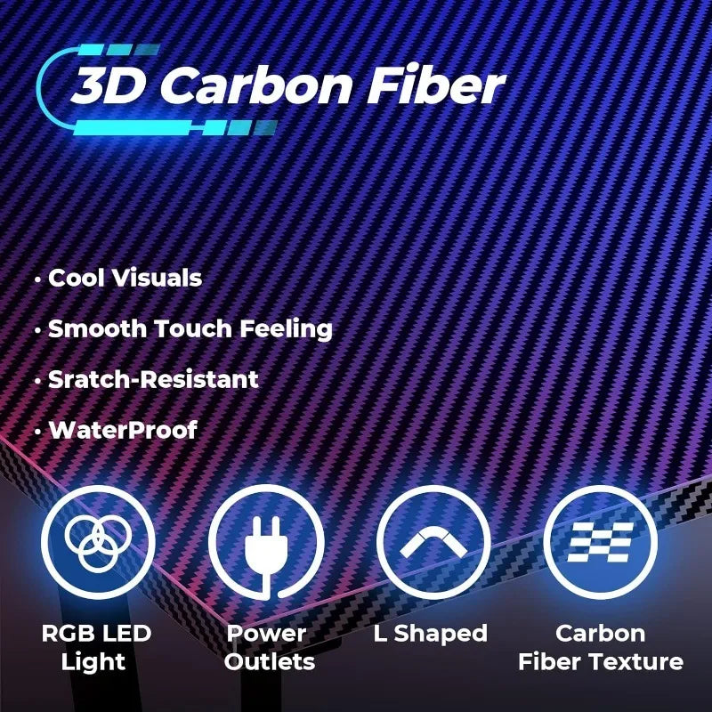 Vaxreen LED Gaming Desk with Monitor Shelves and Power Outlets