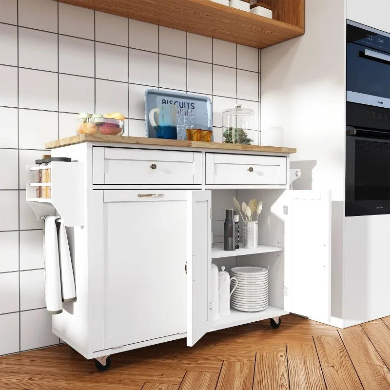 Vaxreen Kitchen Island with Drop Leaf, Trash Cabinet Tilt Out Storage, Movable Storage Island