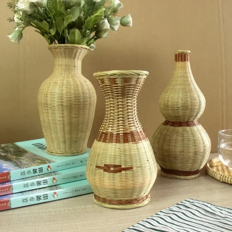 Bamboo Woven Vase by Vaxreen: Retro Style Minimalist Home Decor & Flower Arrangement