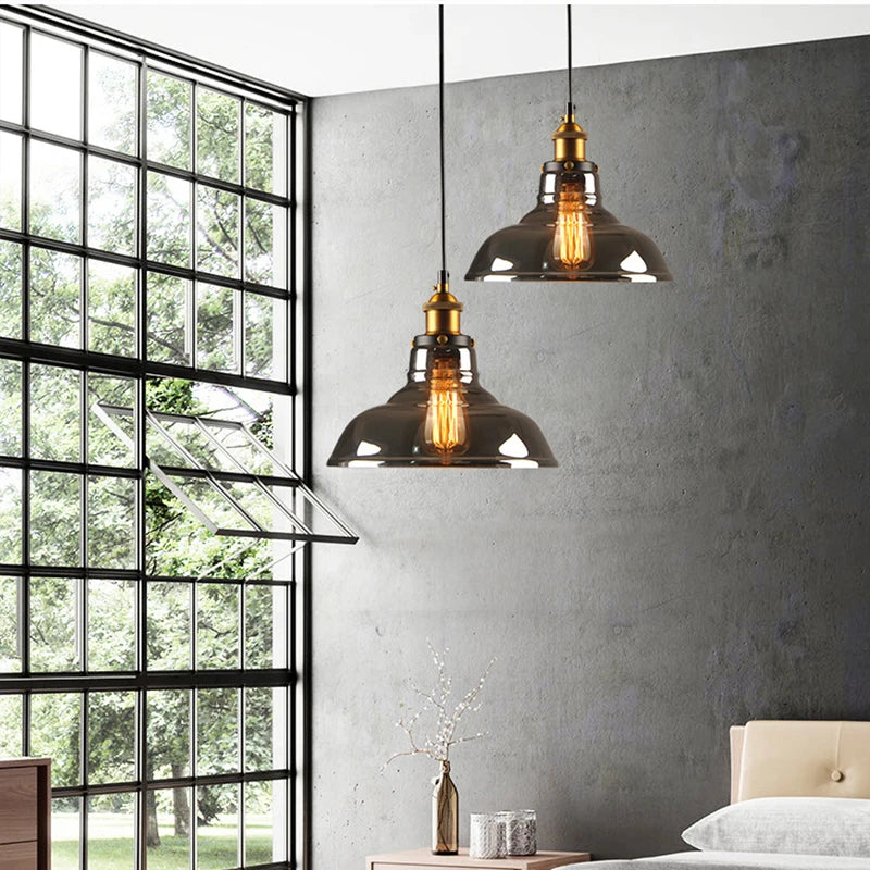 Vaxreen Smoke Grey Glass Pendant Light Loft Luminaire for Modern Home Decor