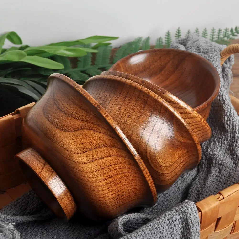 Vaxreen High-Footed Wooden Soup Bowl Set, Thickened Round Anti-Scalding Kitchen Utensil