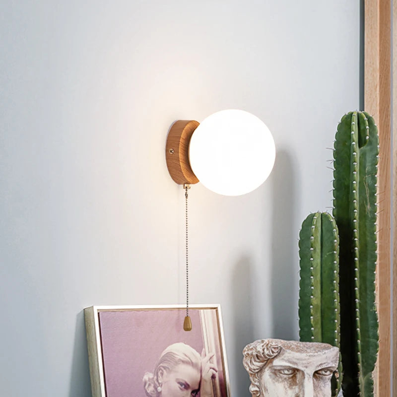 Vaxreen Nordic Glass LED Wall Lamps with Switch - Creative Bedroom Sconce