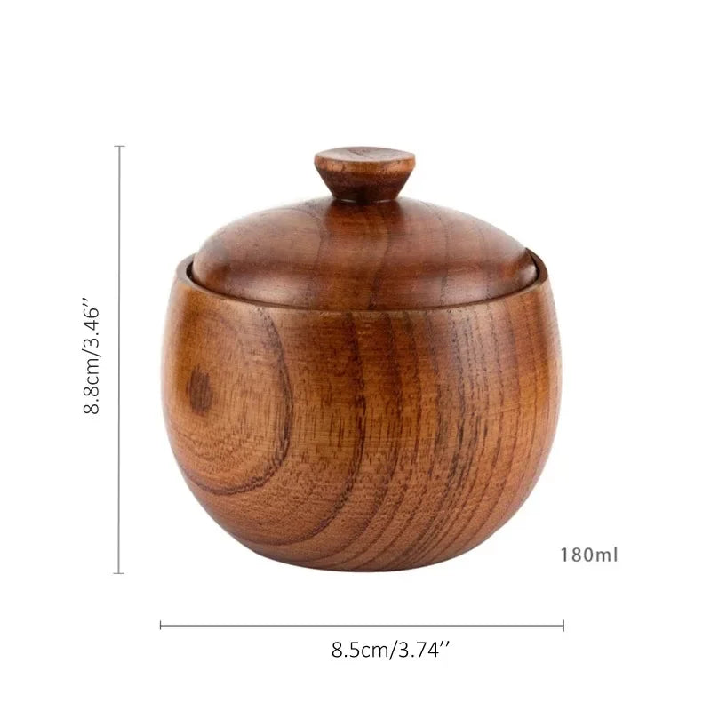 Vaxreen Wooden Salt Cellar Set with Lid, Spoon, and Tray - Kitchen Seasoning Box