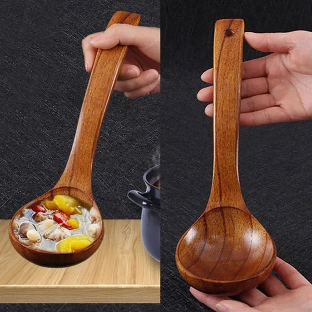 Vaxreen Long Handle Wooden Soup Spoon Set