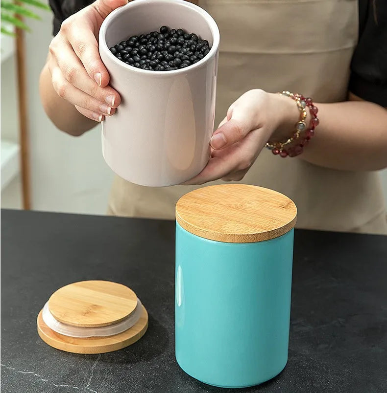 Vaxreen Ceramic Food Storage Containers with Bamboo Lid - 1900ml Kitchen Organizer