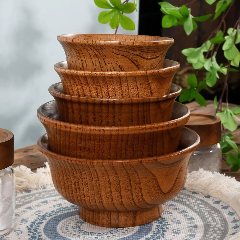 Vaxreen High-Footed Wooden Soup Bowl Set, Thickened Round Anti-Scalding Kitchen Utensil