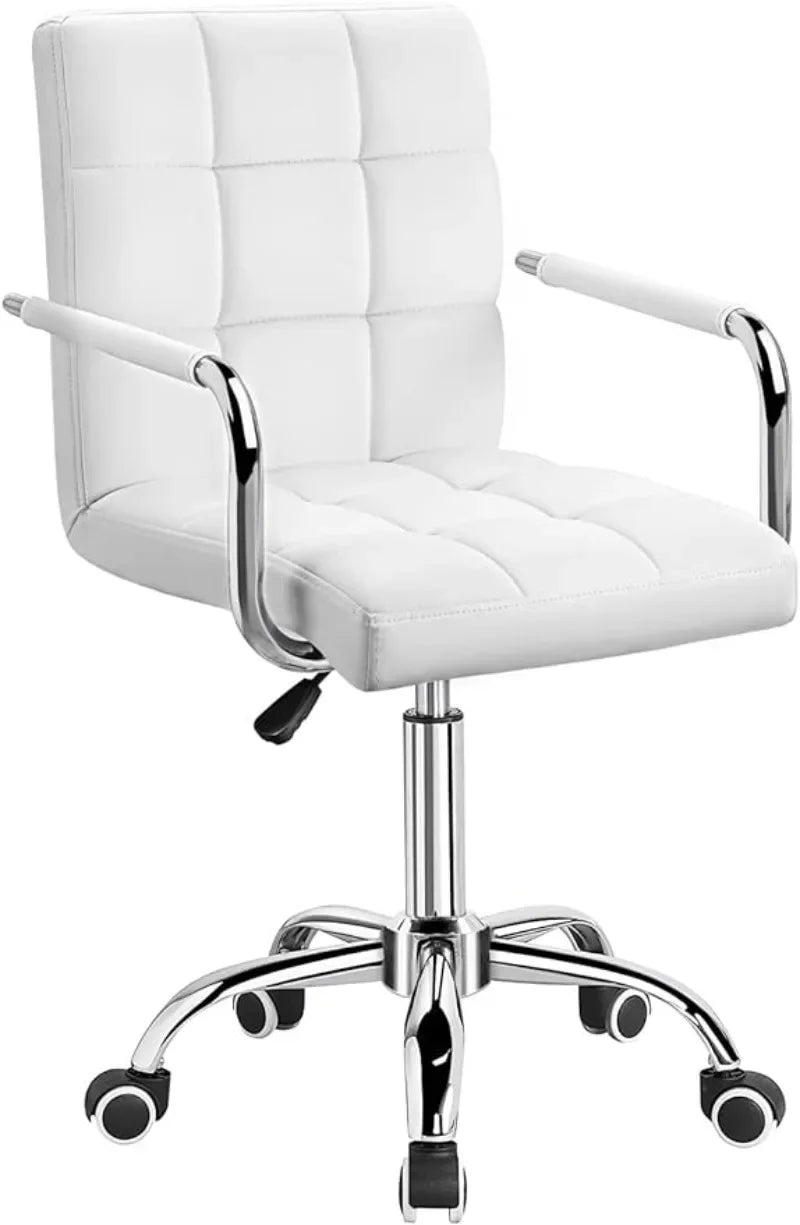 Vaxreen Ribbed PU Leather Mid-Back Office Task Chair - Modern Adjustable Swivel Desk Chair