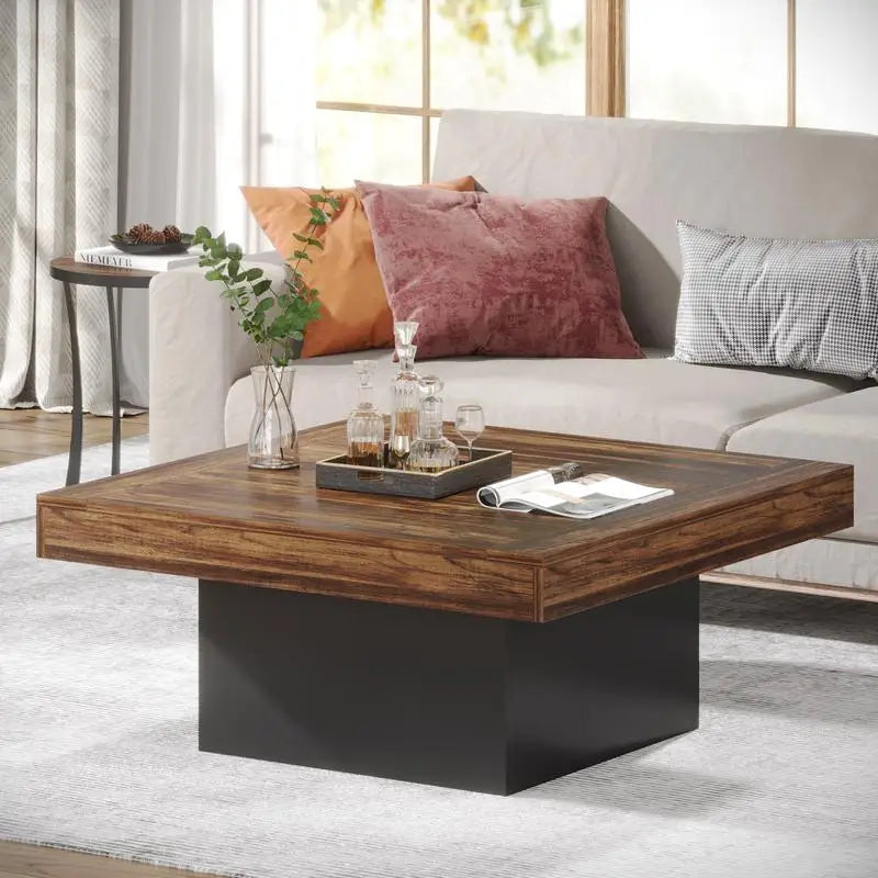 Vaxreen Square LED Coffee Table: Industrial Engineered Wood Table for Living Room