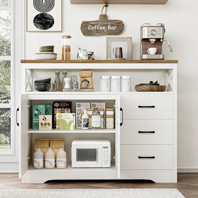 Vaxreen Modern Farmhouse Buffet Cabinet with Drawers and Shelves