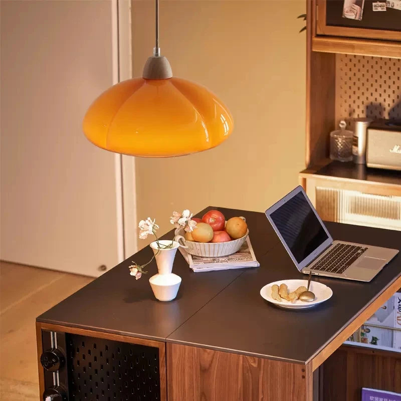 Vaxreen Nordic Glass Wood Pendant Lamp LED Retro Creamy Pumpkin Indoor Light