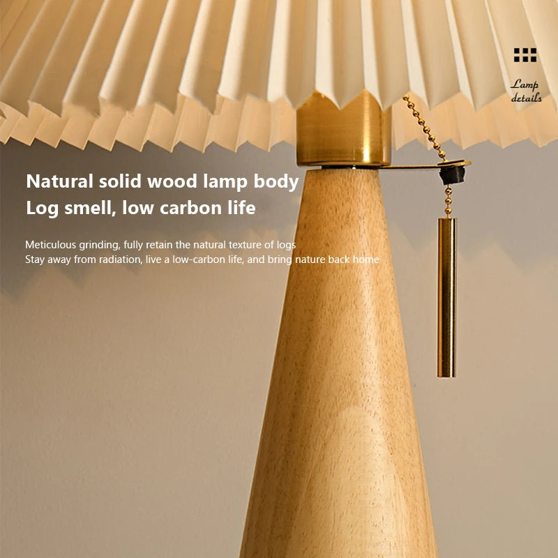 Vaxreen Retro Pleated Wood Table Lamp for Home Lighting with E27 Socket