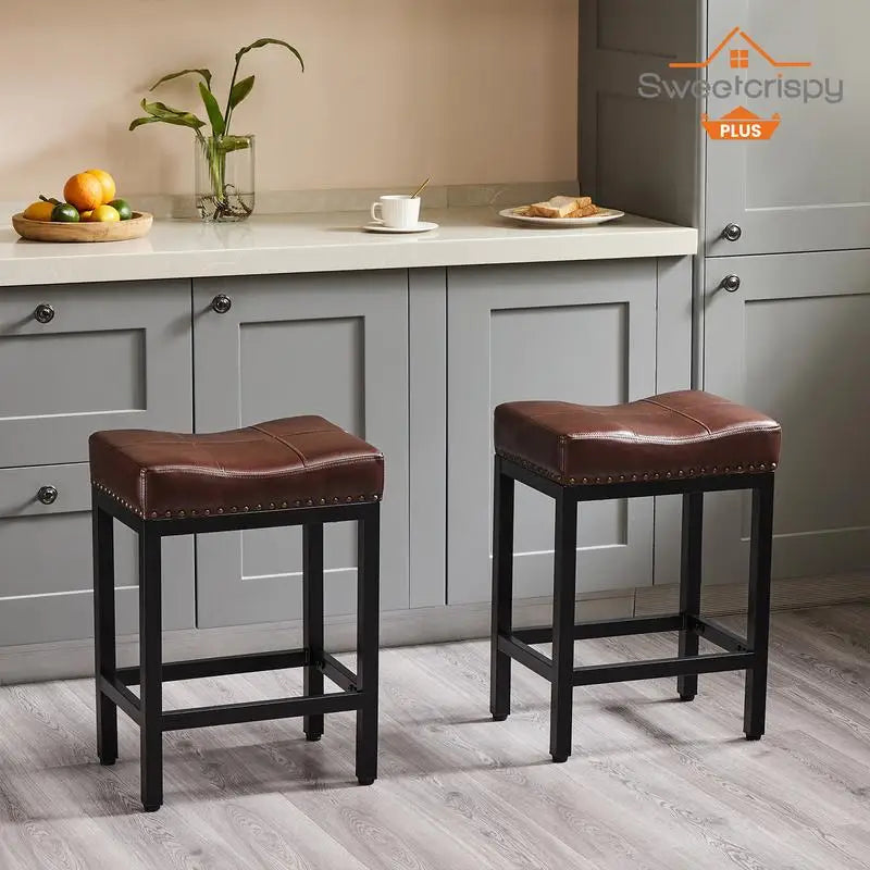 Vaxreen 24" Upholstered Bar Stools Set of 2 - Modern Metal Kitchen Counter Height