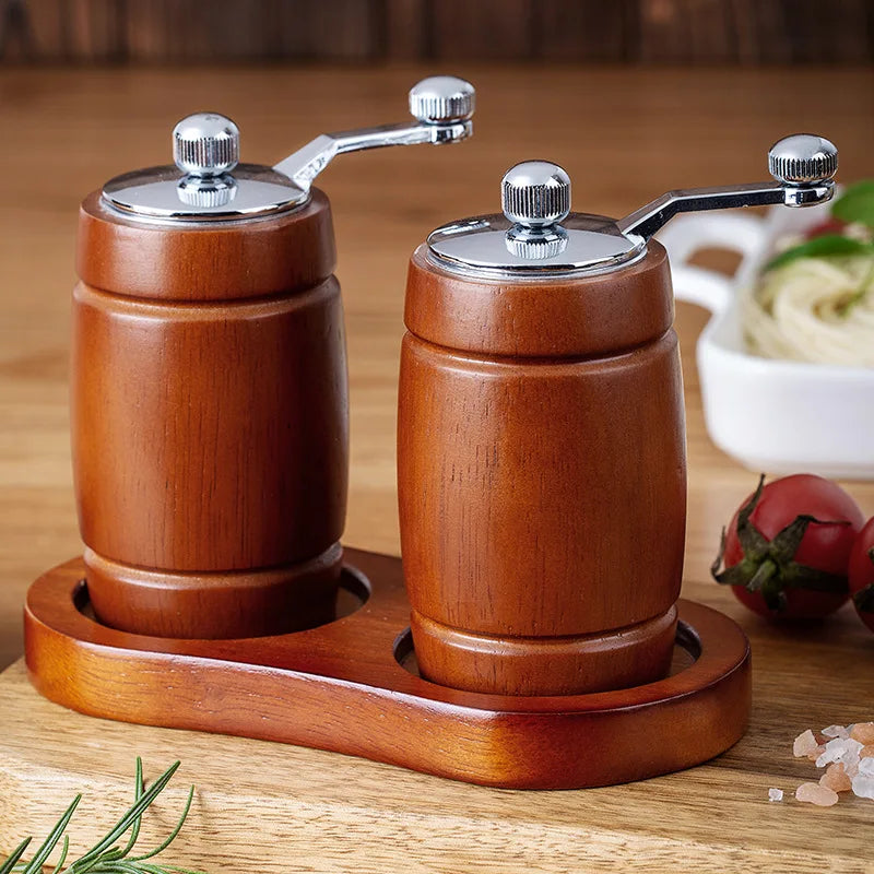 Vaxreen Barrel Shape Salt & Pepper Mills Set with Ceramic Core for BBQ Kitchen