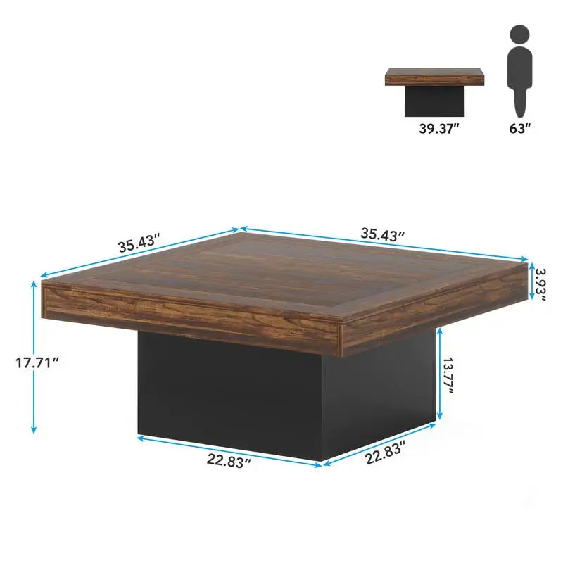 Vaxreen Square LED Coffee Table: Industrial Engineered Wood Table for Living Room