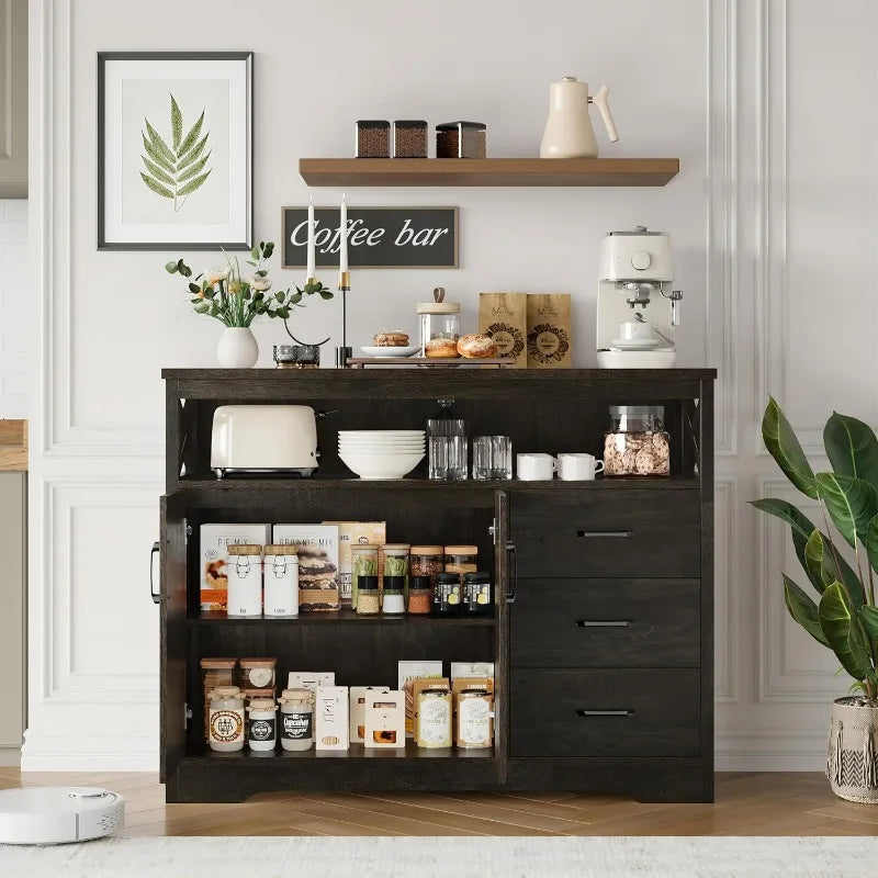 Vaxreen Modern Farmhouse Buffet Cabinet with Drawers and Shelves