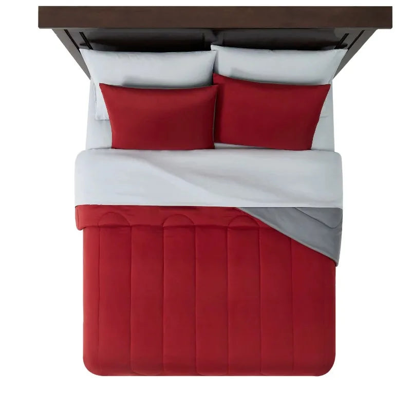 Vaxreen 7-Piece Red Solid Bed Set, Queen Size.