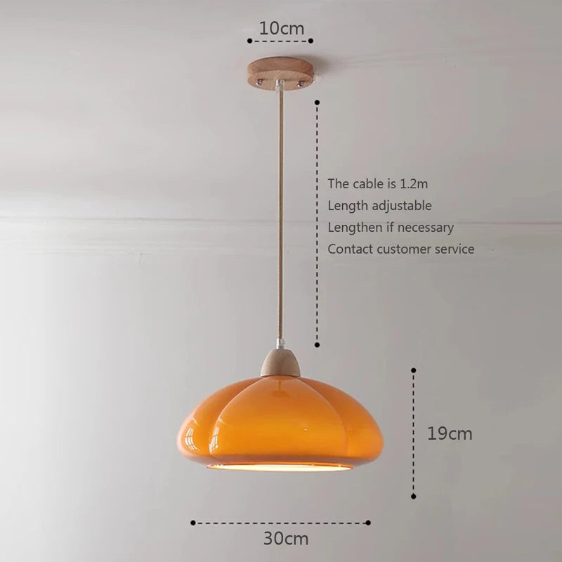 Vaxreen Nordic Glass Wood Pendant Lamp LED Retro Creamy Pumpkin Indoor Light
