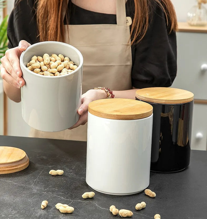 Vaxreen Ceramic Food Storage Containers with Bamboo Lid - 1900ml Kitchen Organizer