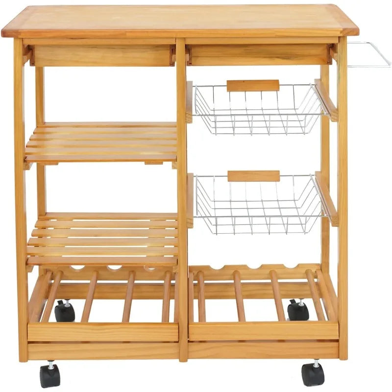 Vaxreen Wood Rolling Kitchen Island with Storage and Towel Rack
