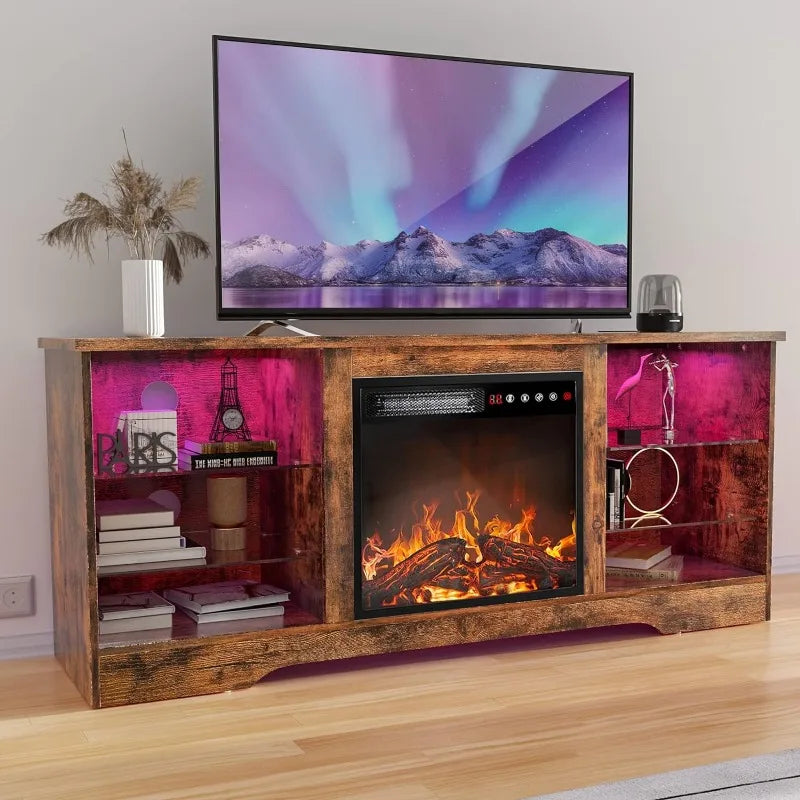 Vaxreen 65" Fireplace TV Stand, Adjustable Glass Media Console