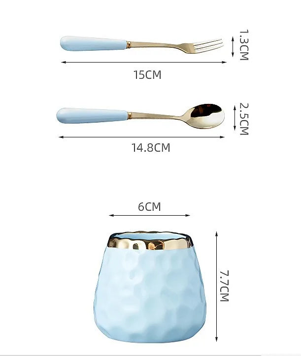 Vaxreen Marbled Ceramic Gold Cutlery Set with Storage Tank