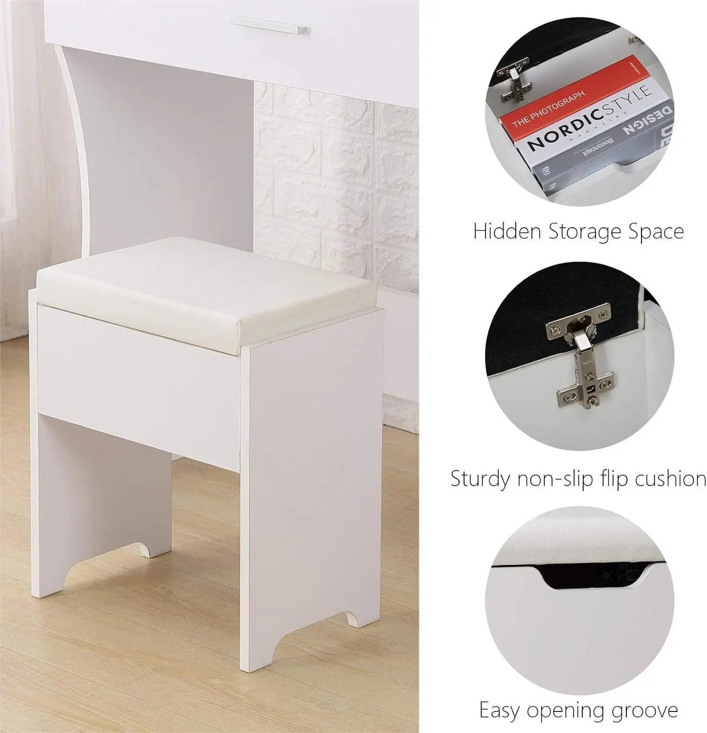 Vaxreen Lighted Mirror Vanity Set - Adjustable Brightness, Sturdy Wood, Large Drawer
