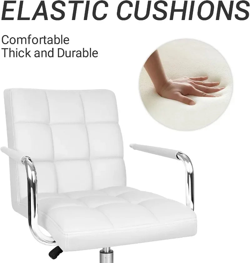 Vaxreen Ribbed PU Leather Mid-Back Office Task Chair - Modern Adjustable Swivel Desk Chair