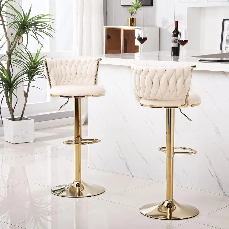 Vaxreen Modern Gold Swivel Barstools Set of 2, Adjustable Height with Backs