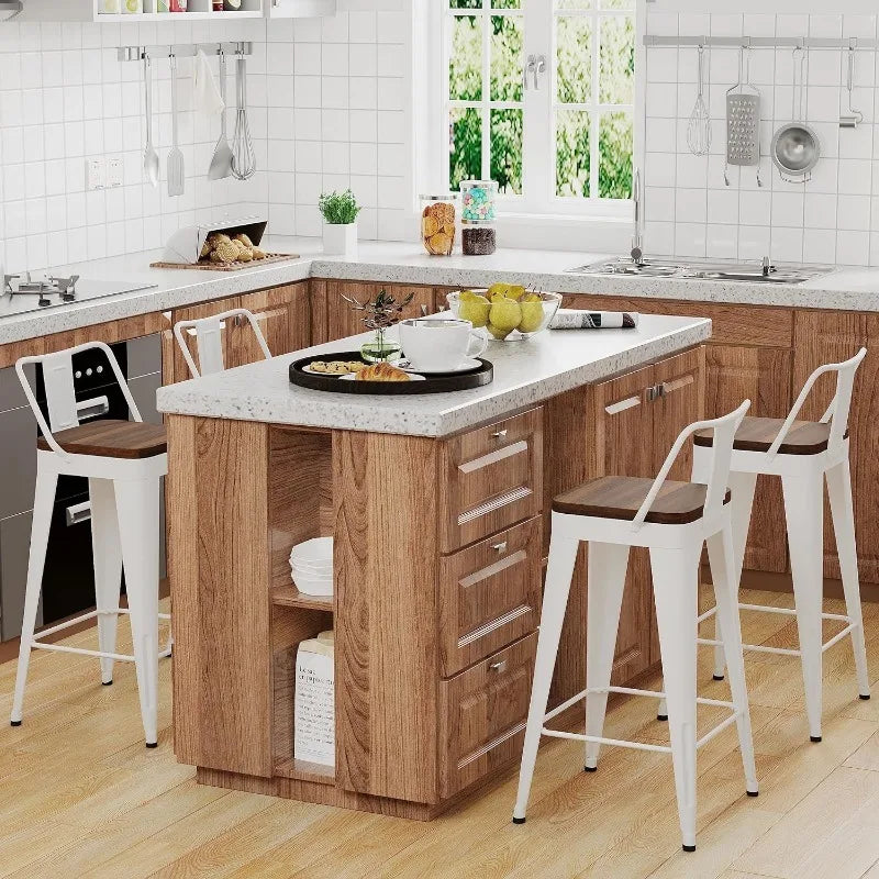 Vaxreen 24" Counter Height Metal Bar Stools Set of 4 with Removable Back & Wooden Seat