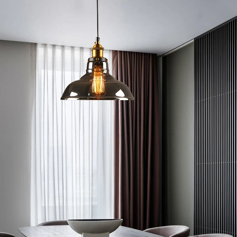 Vaxreen Smoke Grey Glass Pendant Light Loft Luminaire for Modern Home Decor