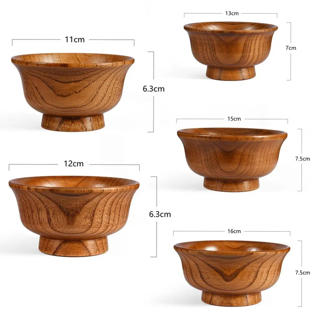 Vaxreen High-Footed Wooden Soup Bowl Set, Thickened Round Anti-Scalding Kitchen Utensil