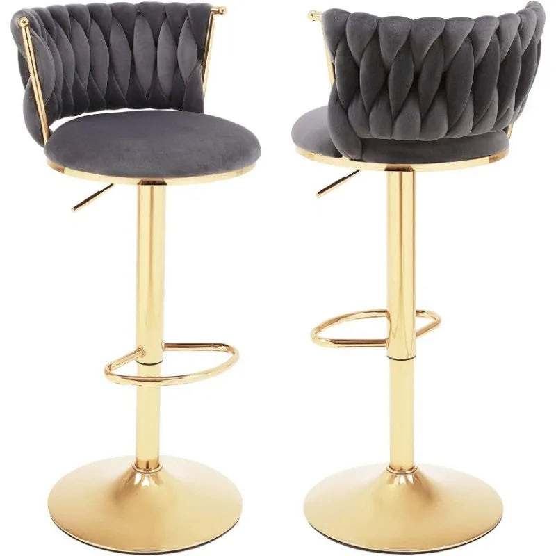 Vaxreen Modern Gold Swivel Barstools Set of 2, Adjustable Height with Backs