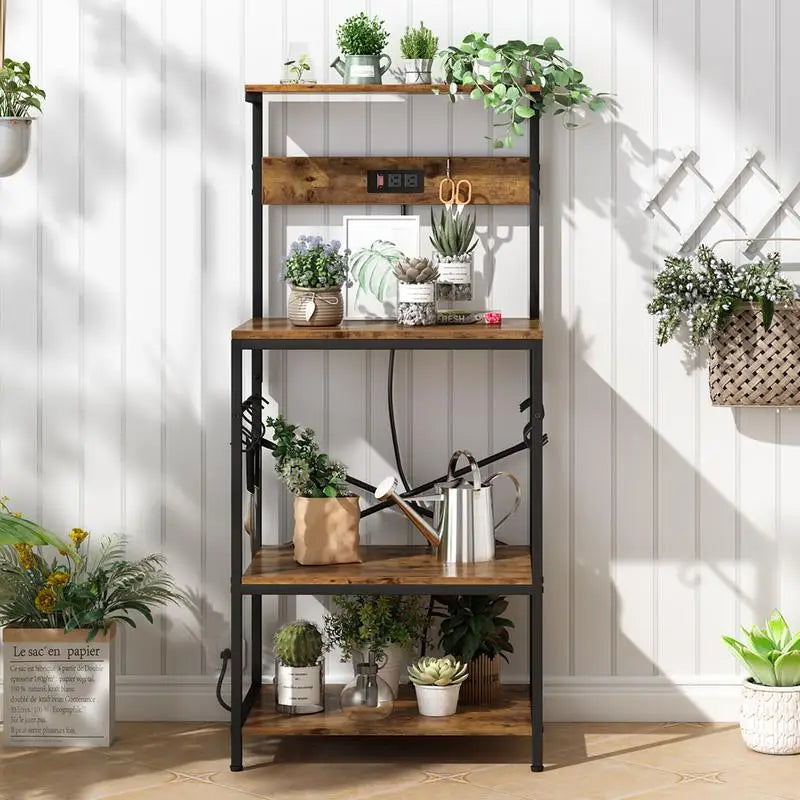 Vaxreen 4-Tier Kitchen Bakers Rack with Power Outlet and Coffee Bar Table