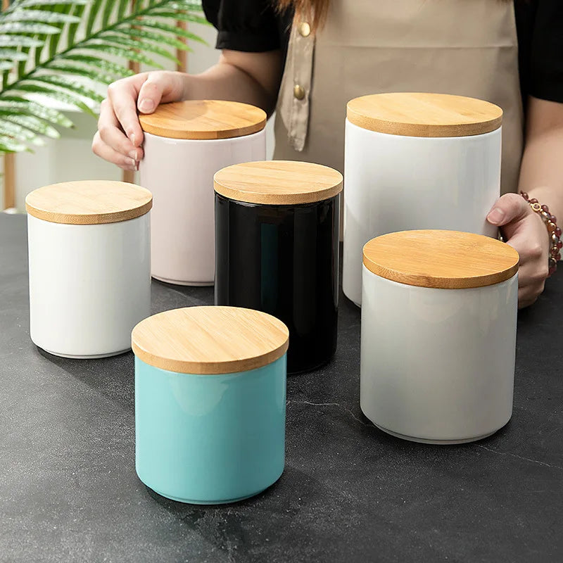 Vaxreen Ceramic Food Storage Containers with Bamboo Lid - 1900ml Kitchen Organizer