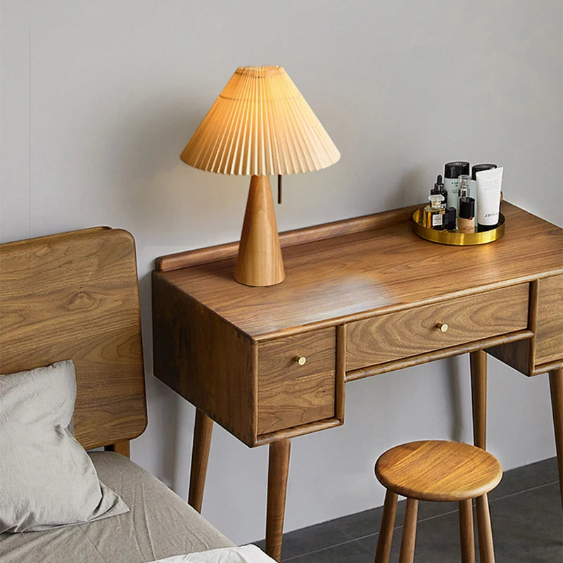 Vaxreen Retro Pleated Wood Table Lamp for Home Lighting with E27 Socket